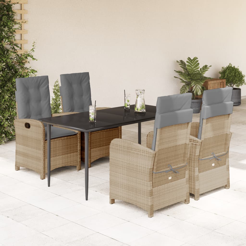 5-tlg. Garten-Essgruppe mit Kissen Beigemischung Poly Rattan